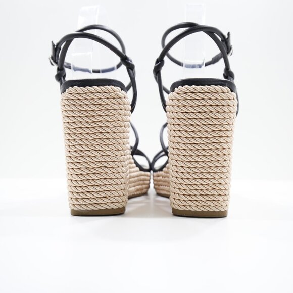 Marc Fisher Zesty Black Faux Leather Strappy 4.5" Wedge Heel Sandals - 10 - Picture 4 of 7